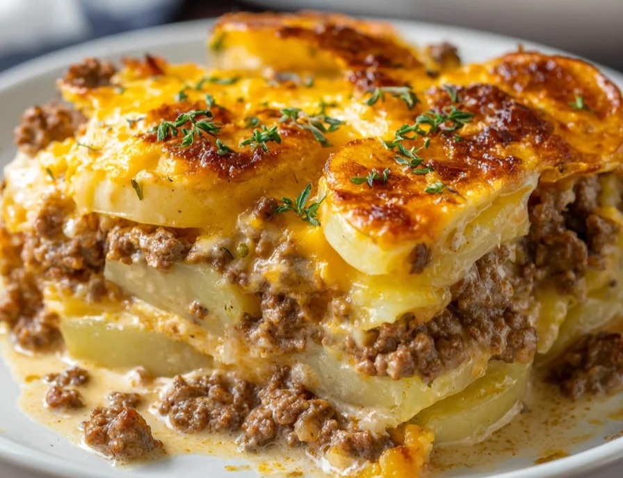 Cheesy Hamburger Potato Casserole top view