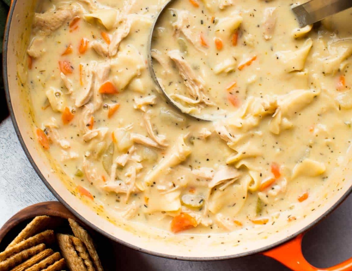 Creamy Chicken Noodle Soup top view