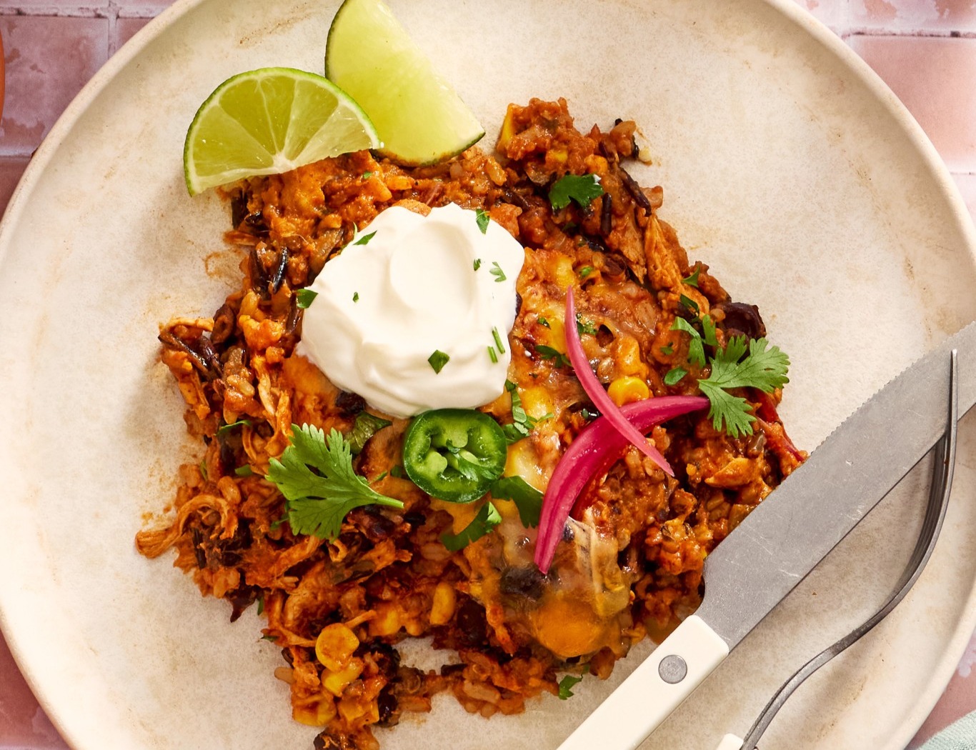 Easy Chicken and Rice Enchilada Casserole suggested serving