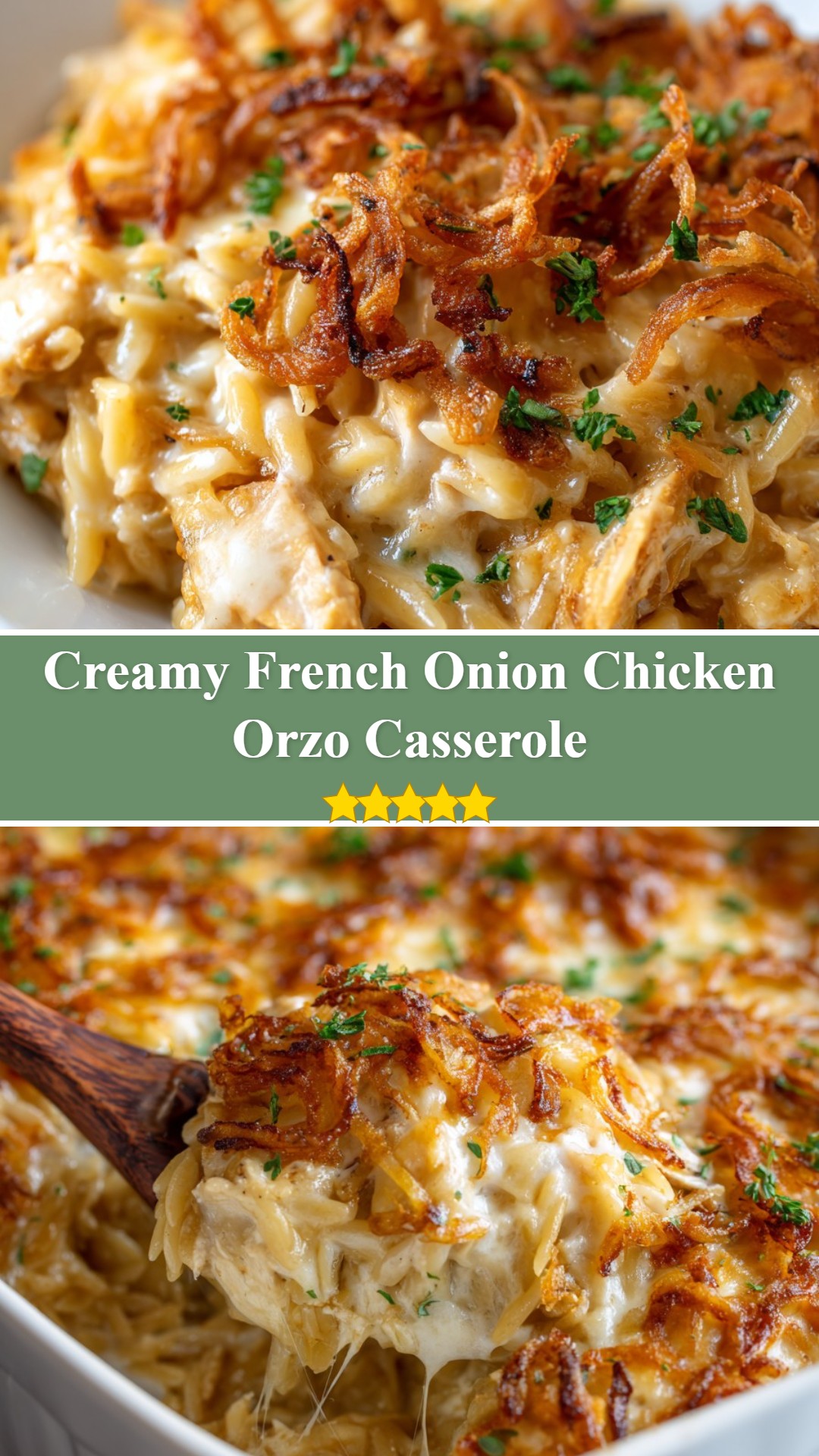 French Onion Chicken Orzo Casserole