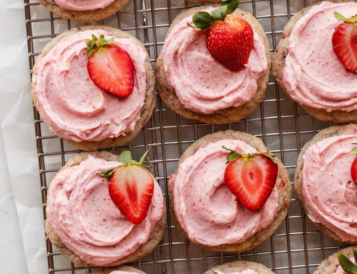 Frosted Strawberry Cookies top view