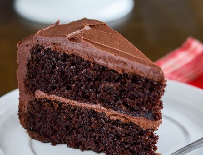 Homemade Chocolate Cake with Chocolate Frosting top view