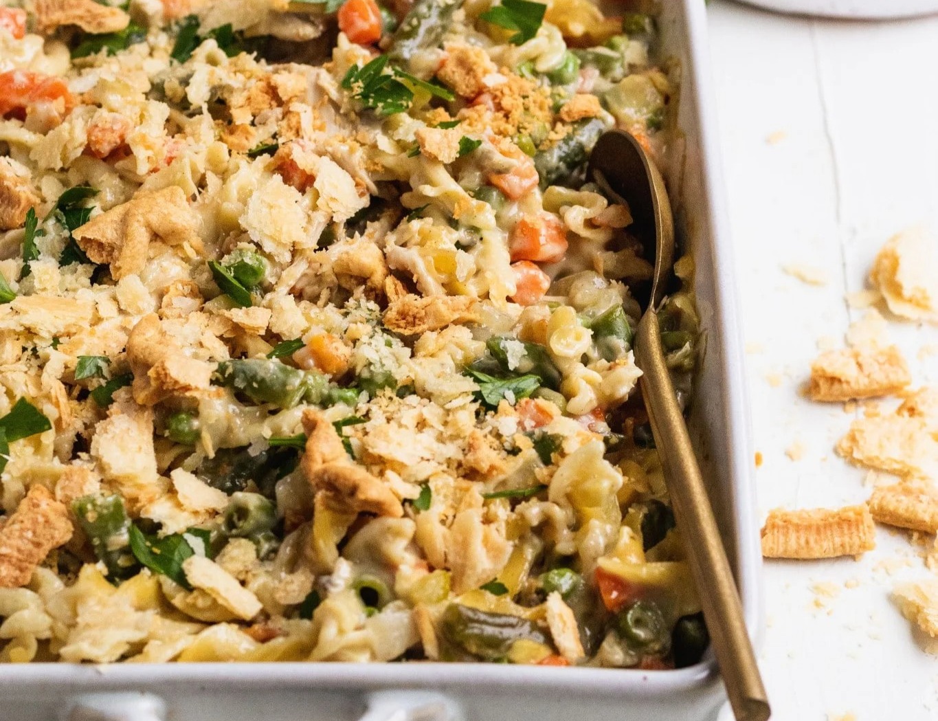 Pot Pie Pasta Casserole top view