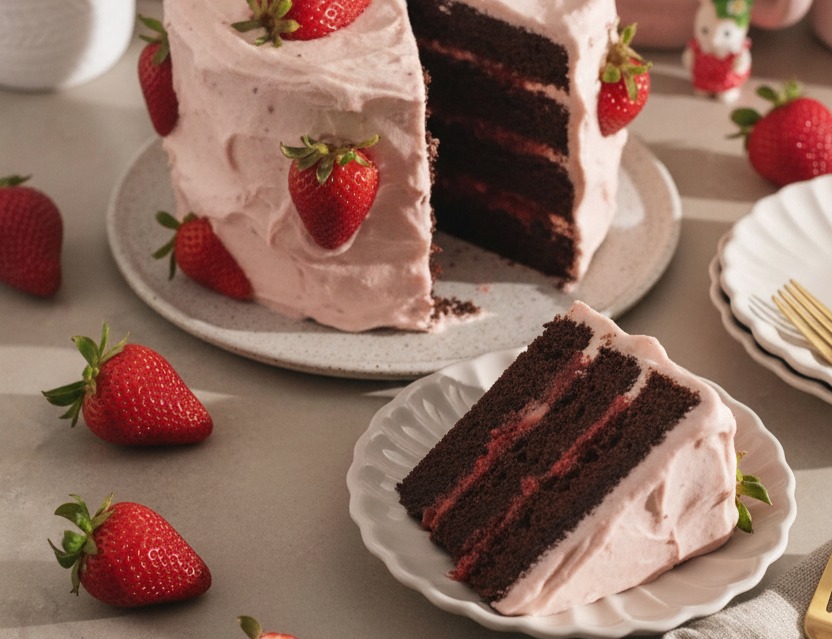 Strawberry Chocolate Cake suggested serving